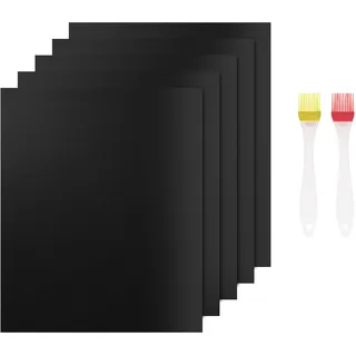 Grillmatte für Gasgrill, 5 Stück BBQ Grillmatten Antihaft Backmatte Wiederverwendbar Backpapier Grillzubehör für Holzkohle Grill, Elektro Tischgrill, Backofen, PFOA-Frei
