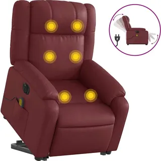 vidaXL Massagesessel mit Aufstehhilfe Elektrisch Weinrot Kunstleder - Rot