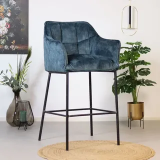 Bronx71 Barhocker Jaxon Samt mit Armlehne blau 82cm - Blau