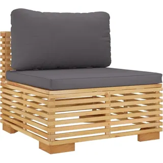 vidaXL Garten-Mittelsofa mit Dunkelgrauen Kissen Massivholz Teak - Grau