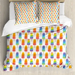 ABAKUHAUS EIS Bettbezug, Orange Regenbogen-Aroma, Milbensicher Allergiker geeignet mit Kissenbezügen, 155 cm x 220 cm - 80 x 80 cm, Mehrfarbig - Orange
