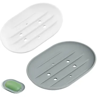 2 Stück Silikon Seifenschale, Tragbare Duschseifenkiste Selbstentleerend Auslaufsicher Seifenhalter Silikon Trockene Seifenhalter Duschseifenhalter mit Ablauf Reisen Einfache (grau + weiß)