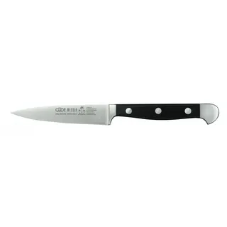 GÜDE Solingen - Spickmesser Carbonstahl geschmiedet, 10 cm, Makassar, ALPHA GUSS, Office Messer, Doppelkropf, Handmade Germany