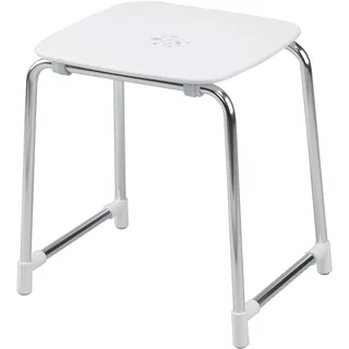 Gedy Prima Classe Badhocker mit Vier Beinen, aus thermoplastischem Harz, Weiß und Chrom, 33.1 x 40.9 X 43.8 cm