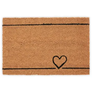 Relaxdays FUßMATTE , Hellbraun , Textil, Kunststoff , Herz/Romantik , Rechteckig , 60x40 cm , rutschfest , Teppiche und Böden, Schmutzfangmatten, Fußmatten
