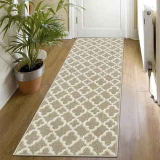 SHACOS Läufer für Flur, 60 x 180 cm, rutschfest, schmal, waschbar, Küchenmatte, Teppichläufer für Eingangsbereich, Waschküche, Beige