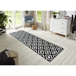 Hanse Home Teppich Raute – Wohnzimmerteppich Kurzflor Skandi Rauten Muster Modern Velours Teppich für Esszimmer, Wohnzimmer, Kinderzimmer, Flur, Schlafzimmer, Küche – Schwarz Creme, 80x200cm