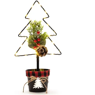 GIGALUMI Tisch-Weihnachtsdekoration, Mini Weihnachtsbaum mit 20 Warmweiß LEDs, Tannenbaum mit Timer-Funktion, Geschmückt für Weihnachten,Klein Weihnachtsdeko für Tisch, Fenster, Kaminsims, 32cm