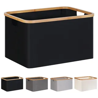 efluky Faltbarer Wäschekorb 60L, Bambus Stoff Faltbarer Storage Basket, Aufbewahrung Klappbar Wäschekorb, Laundry Baskets für Schlafzimmer Badezimmer (Schwarz)