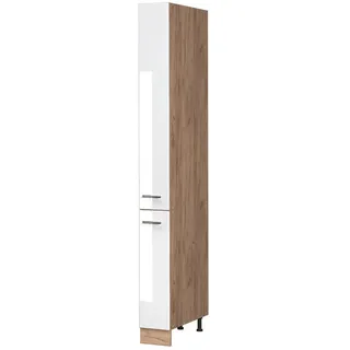 Vicco Apothekerschrank Fame-Line, Weiß Hochglanz/Goldkraft Eiche, 20 cm , Weiß Hochglanz, Honigeiche , Holzwerkstoff , Rechteckig , 20x206.8x58 cm , Küchen, Küchenmöbel, Küchenschränke, Apothekerschränke