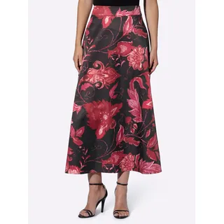 A-Linien-Rock HEINE, Damen, Gr. 34, bunt (schwarz, pink, bedruckt), 100% Polyester, bedruckt, geblümt, gemustert, mehrfarbig, lang, Röcke A-Linien-Rock