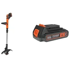 Bundle of Black+Decker Akku-Rasentrimmer EasyFeed, 18V 4,0Ah, inkl. Akku und Ladegerät + Black+Decker Li-Ion Slidepack Akku BL2018 (18V 2,0Ah, passend für alle Black+Decker 18V-Gartengeräte)