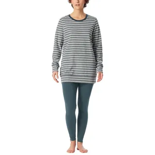 Schiesser Damen Schlafanzug lang Frottee warm kuschelig wohlfühlen-Nightwear Pyjamaset, Jeansblau_181967, 46