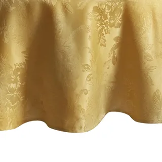 Elrene Home Fashions Poinsettia Elegance Jacquard Holiday Tablecloth, 90" Round, Gold