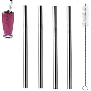 ZhaoCo Edelstahl Strohhalme, Gerade, Breit, 8.5 Zoll, Set von 4 | Wiederverwendbar, Gesund, Umweltschonend, Mit 1 Reinigungsbürste, Für Cocktail Smoothie Milchshake heiße Getränke