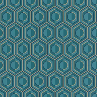 Rasch Textil Rasch Tapete 710144 - Vliestapete mit geometrischem Design in Retro-Optik in Petrol und Gold aus der Kollektion Sophia - 10,05m x 0,53m (LxB)