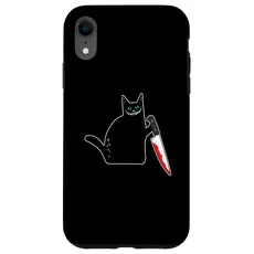 Hülle für iPhone XR Lustige schwarze Katze mit blutigem Messer Grinse Katze