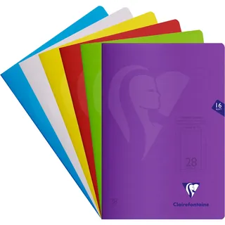 Clairefontaine 303228C - Packung mit 25 Heften S ́coolbook, ideal für die Schule, DIN A4, 16 Blatt, 90g, Lineatur 28 durchgehend kariert mit Rand, Umschlag aus PP, farbig sortiert, 1 Pack