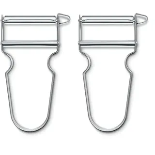 Victorinox Sparschäler STAR, Kartoffelschäler, Zweischneidig mit Pendelklinge, Extra Scharf, Metallgriff, Swiss Made (Packung mit 2)