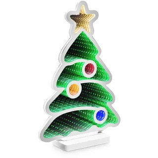 IDENA 30550 - LED Infinity Mirror Weihnachtsbaum, ca. 13 x 5,5 x 22 cm, Deko Lampe mit 80 SMD-LEDs und 3D Effekt, Weihnachtsdeko für Innen,
