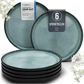 Steingut Teller Groß 6 Personen Ibiza TESTSIEGER, Traumhaftes Mediterranes Steingut Speiseteller Set, Stylisches Essteller Set, Pure Living in Petrol