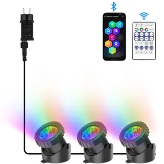 NATPOW Teichbeleuchtung LED Unterwasser, Unterwasserbeleuchtung RGB Unterwasser Teichlicht mit Bluetooth APP Fernbedienung, IP68 wasserdicht, Gartenbeleuchtung für Garten, Patio, Baum(3 in 1)