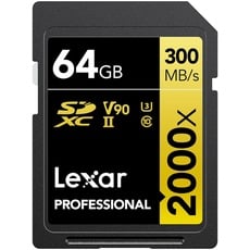 Lexar Professional 2000x SD Karte 64GB, SDXC UHS-II Speicherkarte ohne Lesegerät, Bis Zu 300MB/s Lesen, für DSLR, Videokameras in Kinoqualität (LSD2000064G-BNNAG)