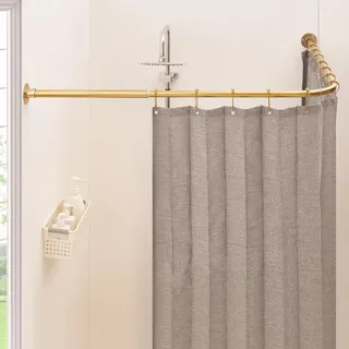 Mirooyu Duschvorhangstange L form [100-172 cm] x [140-212 cm] Extra Lange Eckduschstange 90° Grad Duschstange verstellbar für Badewanne, Dusche & Außenbereich mit 12 Haken & Deckenstütze