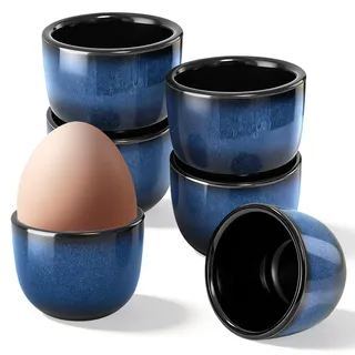 pangdapengpeng 6 Stück Eierbecher Porzellan, Eierständer, Eierbecher Keramik mit Blauem Verlauf für Frühstück, Brunch, Abendessen, Ostern (Katzenaugenblau)