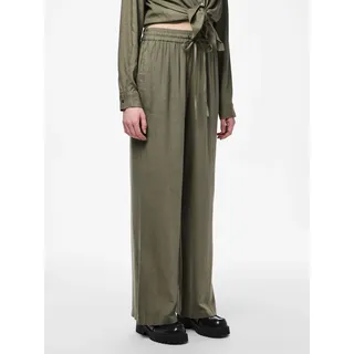 Schlupfhose PIECES "PCPIA HW WIDE PANTS WVN NOOS", Damen, Gr. L, N-Gr, grün (deep lichen grün), Web, Obermaterial: 70% Viskose, 30% Leinen, unifarben, normal, Hosen Schlupfhose, Sommerhose, mit Leinen, Topseller