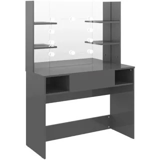 vidaXL Schminktisch LED-Beleuchtung 100x40x135 cm MDF Glänzendes Grau - Grau