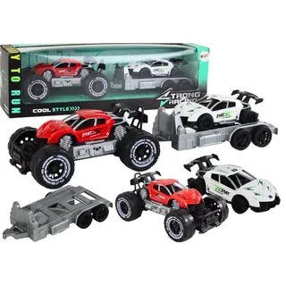 LeanToys Geländewagen mit Abschleppwagen und Sportwagen Set Rot