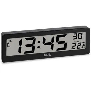 ADE Digitale Funkuhr Wohnzimmer mit Temperaturanzeige | sehr große Ziffern | gut ablesbares Display | schwarz