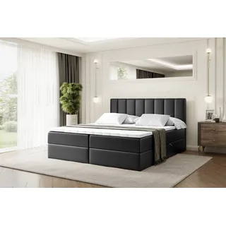 altdecor Boxspringbett mit H4 Matratze und Topper - 200 x 200 cm - OTTA - Schwarz Kunstleder - Polsterbett mit Bettkasten und Lattenrost, Bett mit ... - Schwarz