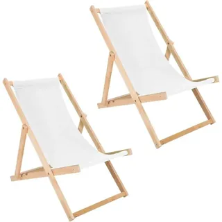 Liegestuhl 2er Set weiß klappbar aus Holz - Klappstuhl Klappliege Sonnenstuhl Strandstuhl Holzklappstuhl Sonnenstuhl Gartenliege - Weiß