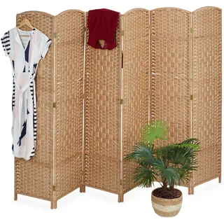 Relaxdays Paravent , Hellbraun , Papier, Holz , 241x170x2 cm , Wohnzimmer, Raumteiler, Paravents