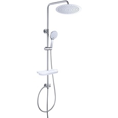 JOHO Edelstahl Regenduschset Duschsystem ohne Armatur, Duschset Duschstange mit Ablage Chrom(Kopfbrause D25cm)