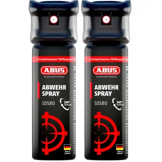 ABUS Pfefferspray SDS80 zur Tierabwehr - bis zu 5 m zielgenaues Abwehrspray mit Jet-Sprühstrahl zur Selbstverteidigung bei Tierangriffen - funktioniert auch kopfüber (Packung mit 2)