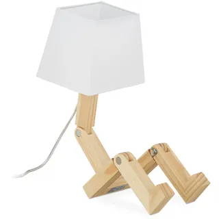 Relaxdays Tischlampe Roboter, verstellbar, Lampenschirm, originell, Schreibtischlampe HxBxT: 42x18x32 cm, Holz, natur