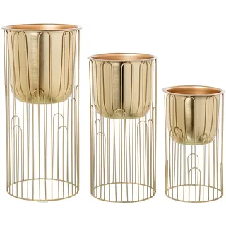 DRW Set mit 3 Blumentöpfen mit Fuß aus vergoldetem Metall, 29 x 29 x 61 cm, 26 x 26 x 51 cm und 23 x 23 x 40 cm