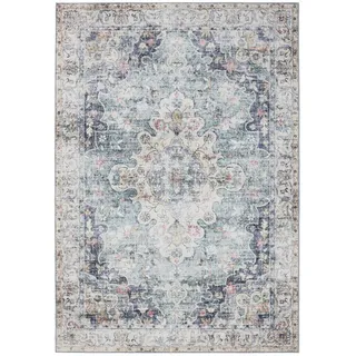 benuta Vintage-Teppich George waschbar 140x200 cm , Blau , Kunststoff , Vintage , Rechteckig , 140x200 cm , Oeko-Tex® Standard 100 , in verschiedenen Größen erhältlich, rutschfeste Unterfläche, waschbar , Teppiche und Böden, Teppiche, Vintageteppiche