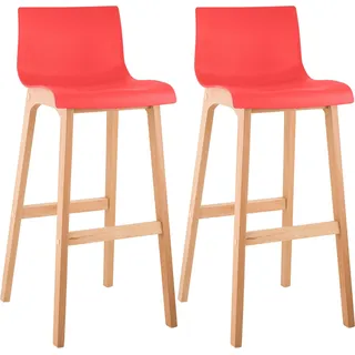 CLP 2er Set Barhocker Hover Kunststoffsitze Vierfußgestelle Natura aus Buchenholz,rot - Rot