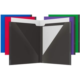 Oxford 2 Pocket Folders, Extra Pocket Fits 11x17 Papers, Sturdy Plastic, Anti-Tear Edges, Letter Size, Black, Red, Blue, Purple, Green, 5 Pack (89119)