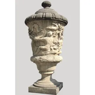 Casa Padrino Luxus Barock Stein Blumenvase mit Deckel Antik Grau H. 160 cm - Italy - Grau