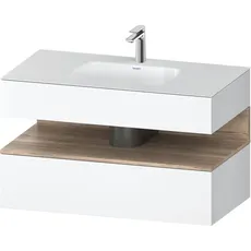 Duravit Qatego Einbauwaschtisch mit Konsolenwaschtischunterbau, 1000x550x600mm, Nische Eiche Mamoriert, QA4786055, Farbe: Weiß Matt/mit Nischenbeleuchtung