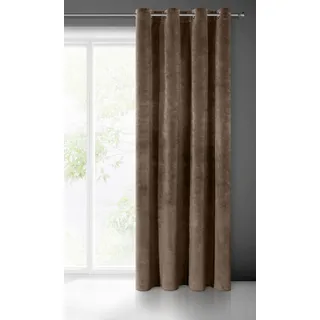 Eurofirany Villa Vorhang Samt Velvet Weich 10 Ösen-1 Stk. Edel Gardine Dick 290 g/m2 Elegant Glatt Einfarbig Flauschig Modern Klassisch Wohnzimmer Schlafzimmer Lounge, Braun, 140X250cm