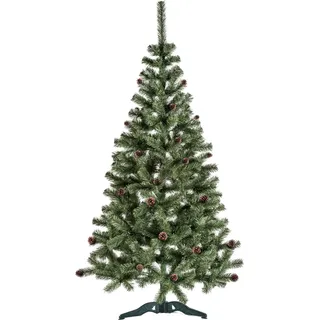 Aga Weihnachtsbaum 150 cm mit Tannenzapfen und leicht mit Kunstschnee bedeckt, Künstlicher Weihnachtsbaum, Tannenbaum mit ständer, Christbaum, Kunstbaum Weihnachten - Grün