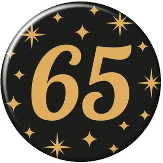 PD-Party 7032309 Classy Partei Abzeichen | Geburtstag Feier | Festliche Kleine Knöpfe – 65, Gold/Schwarz, 5.5cm Länge x 5.5cm Breite x 0.5cm Höhe
