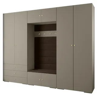 Abiks Möbel Garderoben-Set 236,7/300/47 , Kaschmir, Braun, Goldfarben , Holz , Nachbildung , 14 Fächer , 300x236.7x47 cm , Garderobe, Garderoben-Sets & Garderoben-Serien, Garderoben-Sets