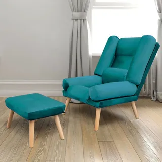 Liegesessel Sessel Relaxsessel Leo mit Fußhocker Rückenlehne 5-stufig einstellbar Farbe: Solo 261 - Türkis